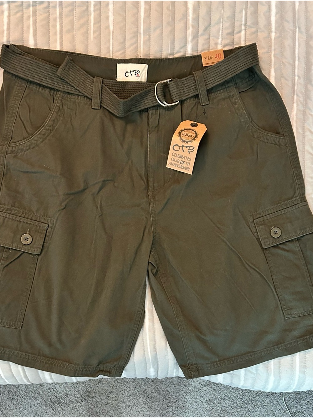 OTB Cargo Shorts Men’s Size 40 Olive Green Belted Utility Hiking NWT